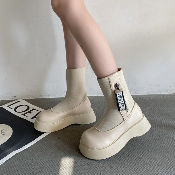 Ženske moderne čizme s patentnim zatvaračem i potplatom 5 cm