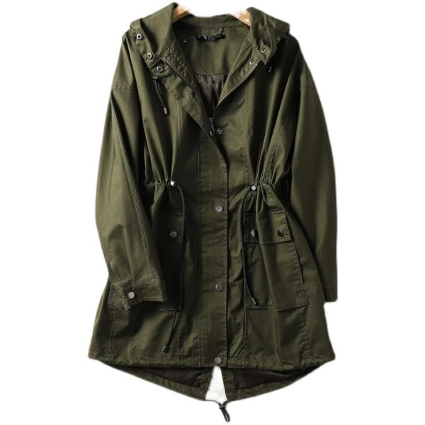 Pikk sügisene parka jope vöökohal lipsudega