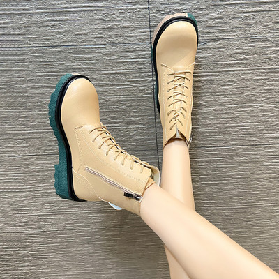 Cizme de iarna din piele cu sireturi