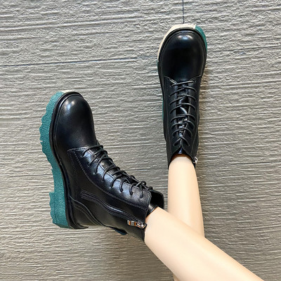 Cizme de iarna din piele cu sireturi