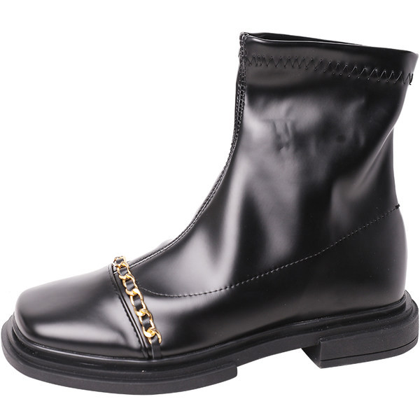 Ghete de dama moderne din piele cu catarama si lant metalic - doua modele