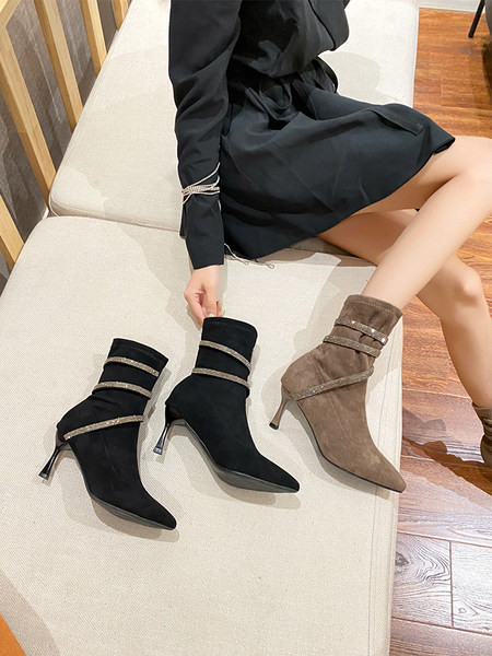 Elegantiški moteriški batai plonais kulnais ir dekoratyviniais akmenėliais