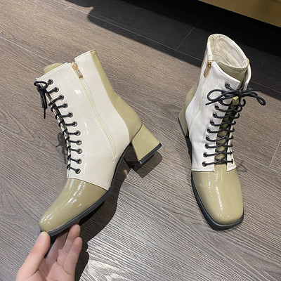 Moderne ženske čizme s vezicama i patentnim zatvaračem na peti