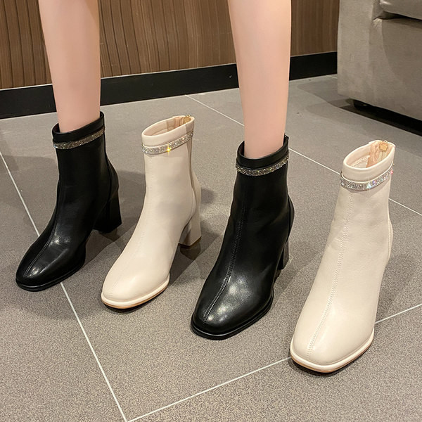 Cizme de dama stilate din piele ecologica cu pietre decorative