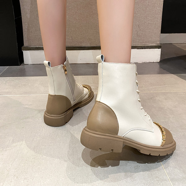 Moderne ženske čizme od eko kože sa metalnim lancem i patentnim zatvaračem