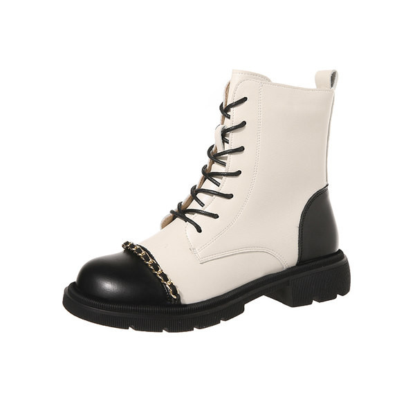 Moderne ženske čizme od eko kože sa metalnim lancem i patentnim zatvaračem