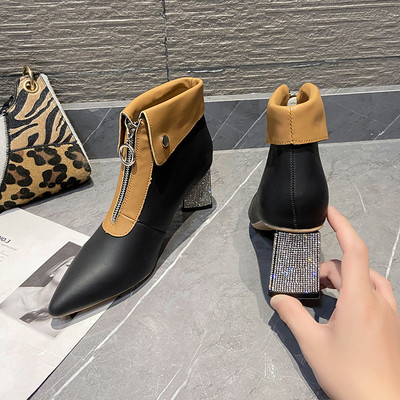 Elegantne ženske čizme od eko kože sa patentnim zatvaračem i kamenčićima