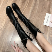 Moderne ženske čizme od eko kože sa četvrtastom petom od 5 cm