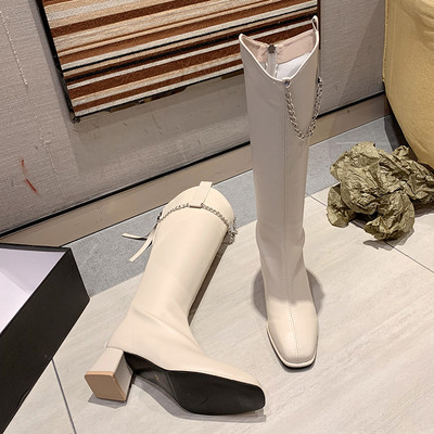 Moderne ženske čizme od eko kože sa četvrtastom petom od 5 cm