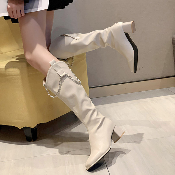 Moderne ženske čizme od eko kože sa četvrtastom petom od 5 cm