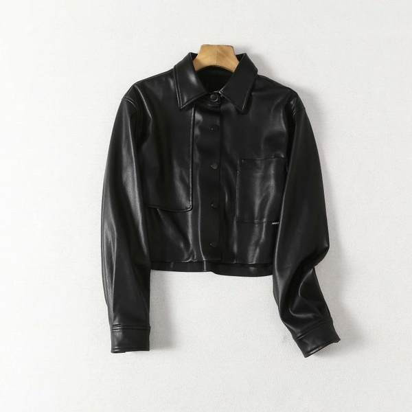 Geaca scurta de toamna din piele ecologica model uni