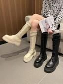 Modern öko-bőr csizma fűzővel és csattal