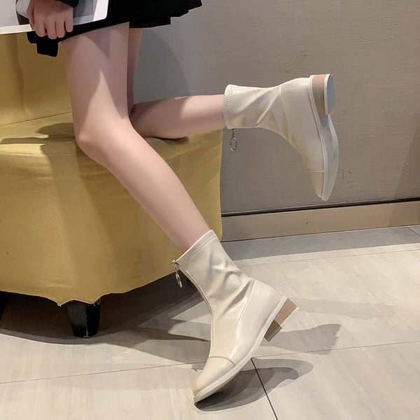 Női alkalmi csizma alacsony szögletes sarokkal - eko bőr