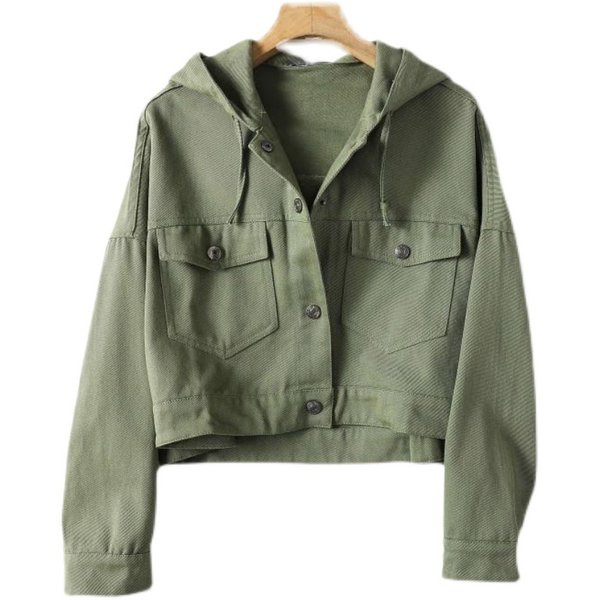 Lühike nööpide ja kapuutsiga kevad-sügisjope