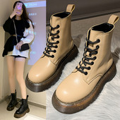 Ženske ležerne kožne čizme s vezicama i grubim potplatom