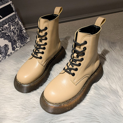 Ženske ležerne kožne čizme s vezicama i grubim potplatom