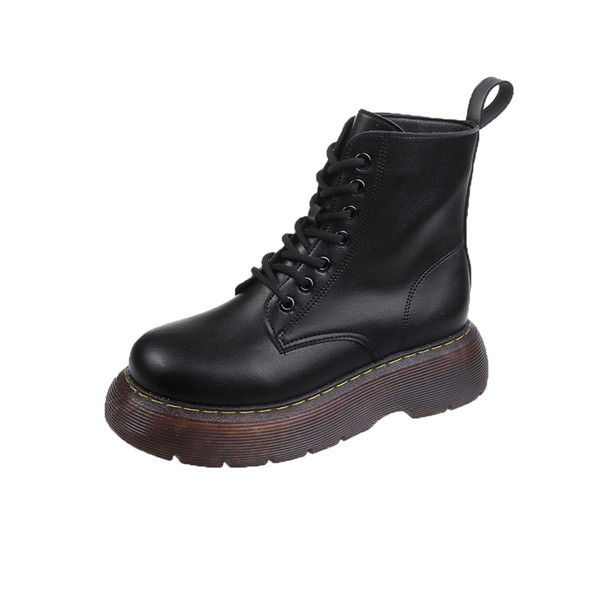 Ženske ležerne kožne čizme s vezicama i grubim potplatom