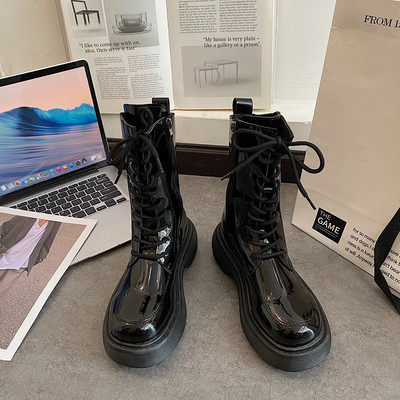 Ženske lakirane čizme s vezicama i patentnim zatvaračem