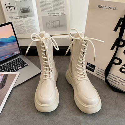 Ženske lakirane čizme s vezicama i patentnim zatvaračem