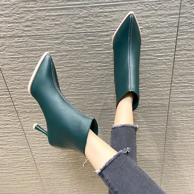 Model ženskih kožnih čizama na špic sa tankom petom od 8 cm