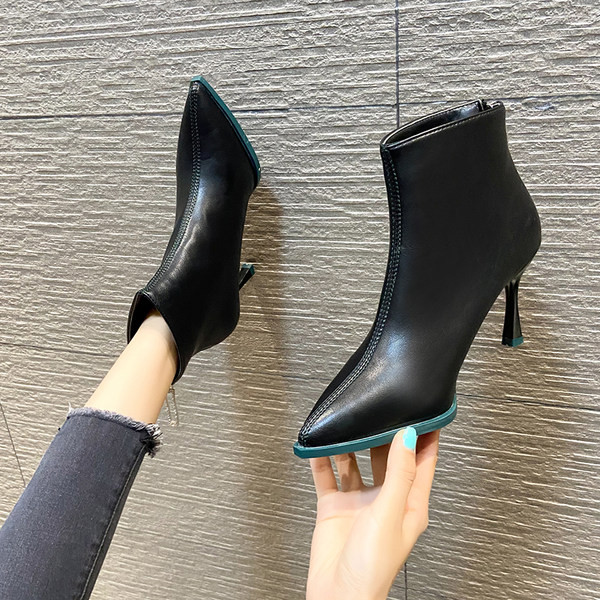 Model ženskih kožnih čizama na špic sa tankom petom od 8 cm