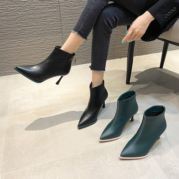 Model ženskih kožnih čizama na špic sa tankom petom od 8 cm