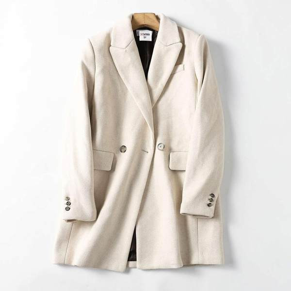 Naiste pikk mantel kaherealise kinnitusega