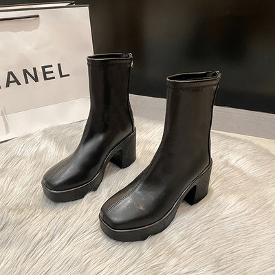 Moderne čizme od eko kože na petu 8 cm