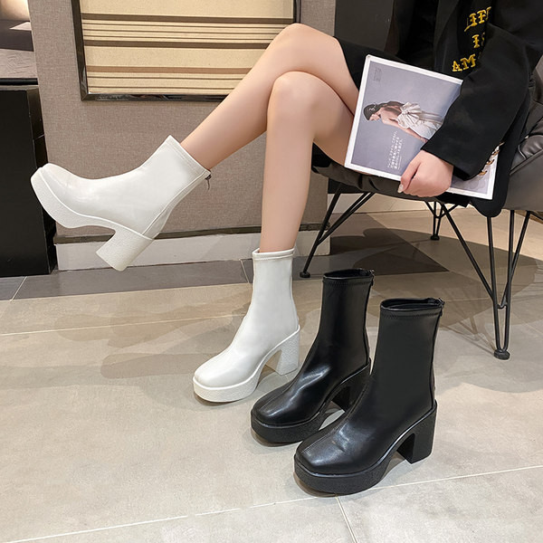 Moderne čizme od eko kože na petu 8 cm