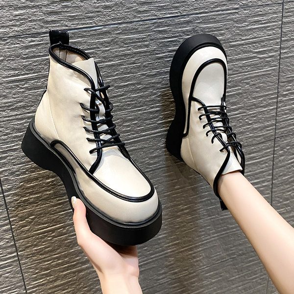 Öko-nahast vabaaja saapad paelte ja lameda tallaga