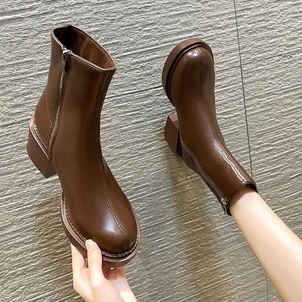 Casual čizme od eko kože običan model sa patentnim zatvaračem