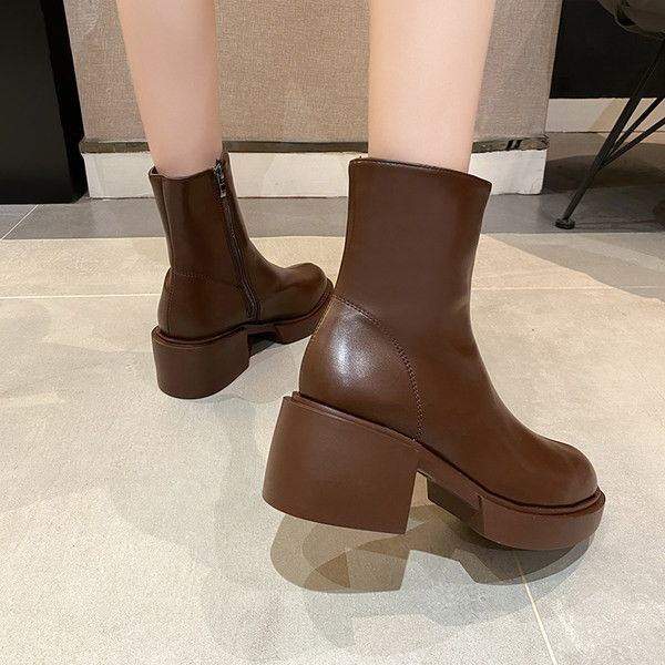 Casual čizme od eko kože običan model sa patentnim zatvaračem