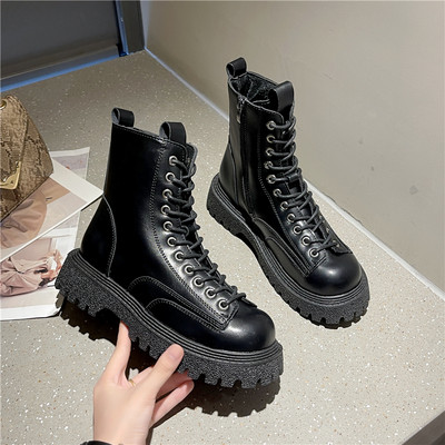 Ležerne čizme od umjetne kože s vezicama i patentnim zatvaračem