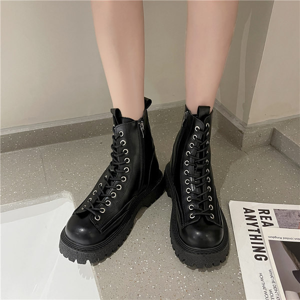 Ležerne čizme od umjetne kože s vezicama i patentnim zatvaračem