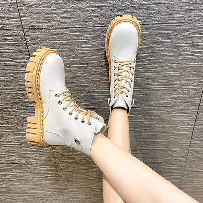 Ženske čizme od eko kože sa grubim đonom i vezicama