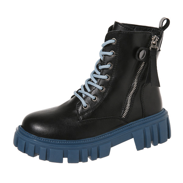 Ženske čizme od eko kože sa grubim đonom i vezicama