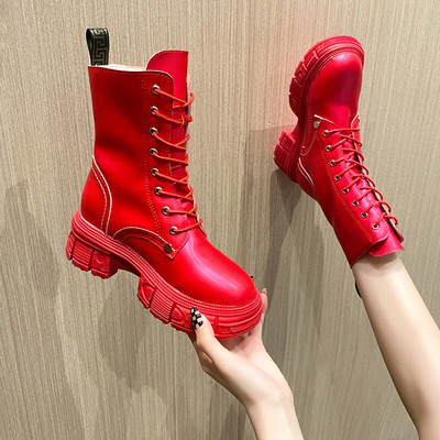 Cizme moderne cu model rotunjit șireturi pentru femei