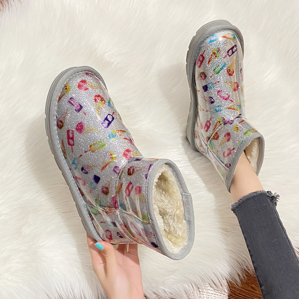 Alkalmi női csizma színes rátéttel és meleg béléssel