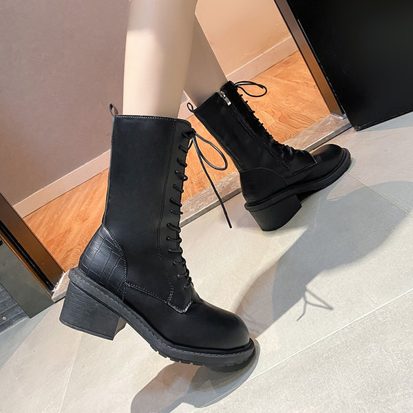 Női eko bőr csizma fűzővel és cipzárral