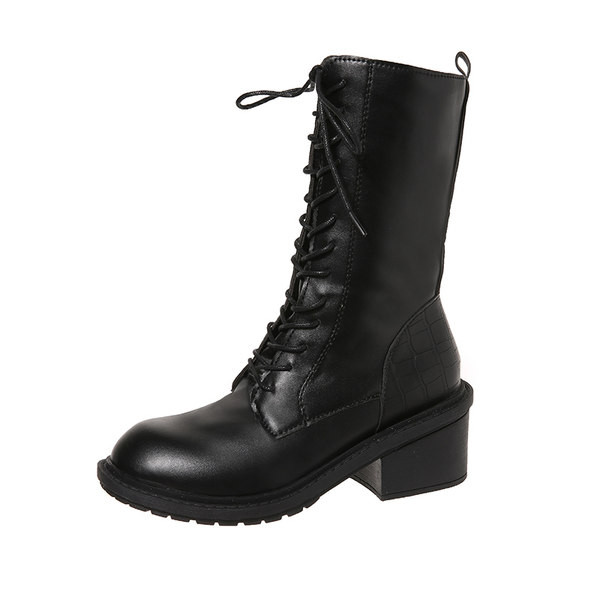 Női eko bőr csizma fűzővel és cipzárral