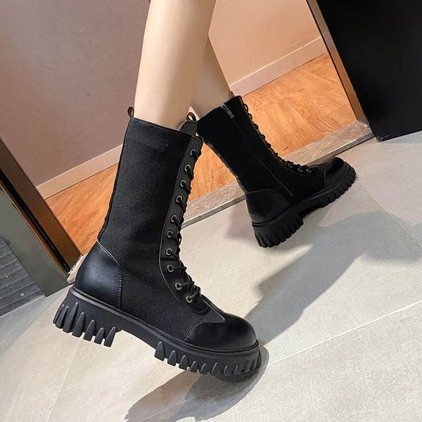 Női alkalmi csizma lekerekített fűzős mintával