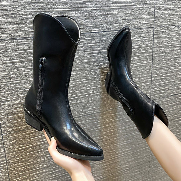 Moodne tõmblukuga terava otsaga naiste saapad