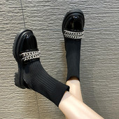 Naiste stiilsed lameda talla ja metallketiga saapad