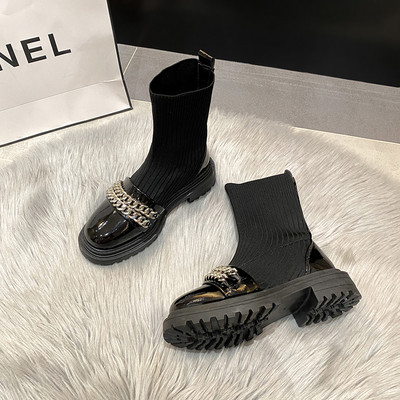 Naiste stiilsed lameda talla ja metallketiga saapad