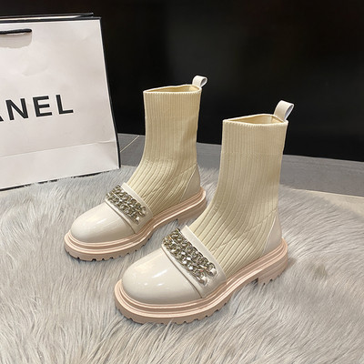 Naiste stiilsed lameda talla ja metallketiga saapad