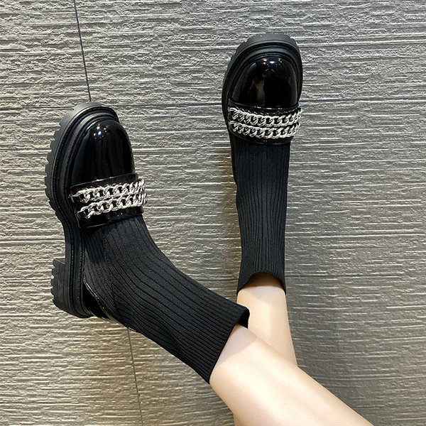 Naiste stiilsed lameda talla ja metallketiga saapad