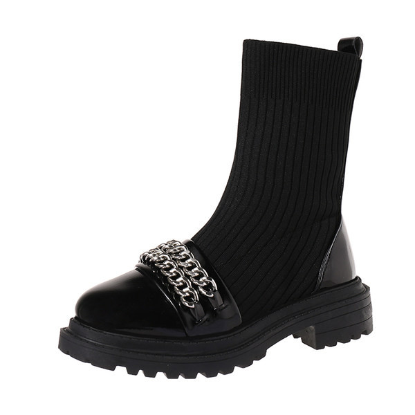 Naiste stiilsed lameda talla ja metallketiga saapad