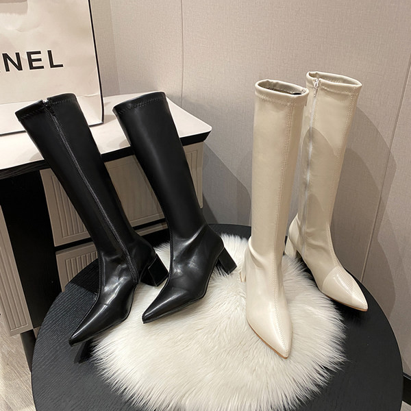 Elegantne ženske čizme na špic s petom od 5 cm