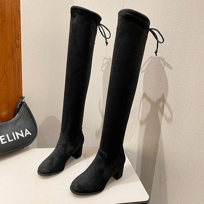 Ökoseemisnahast stiilsed paeltega naiste saapad kontsaga