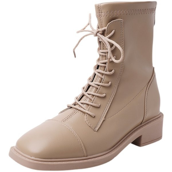 Ležerne ženske čizme od umjetne kože s niskom četvrtastom petom